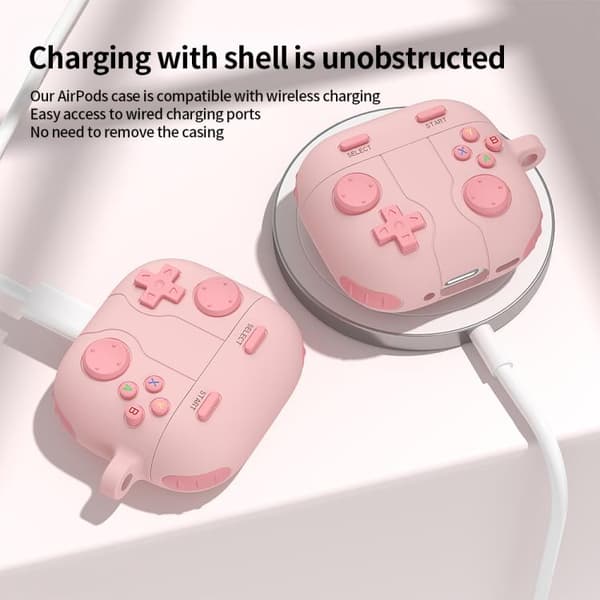 Silikonecover i game controller-design til AirPods 4 – Pink