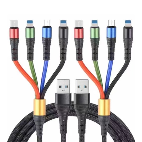 4in1 USB-opladerkabel med Micro-USB, USB-C og Lightning x2