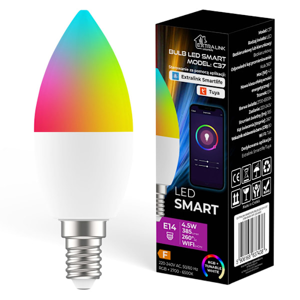 Extralink Smart Life LED-lampa E14 C37 – RGB – WiFi – 2700–6500