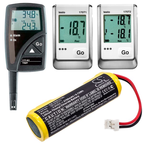 Dataloggerbatteri 2700 mAh 3,6 V / batteri till Testo 175-T1 /