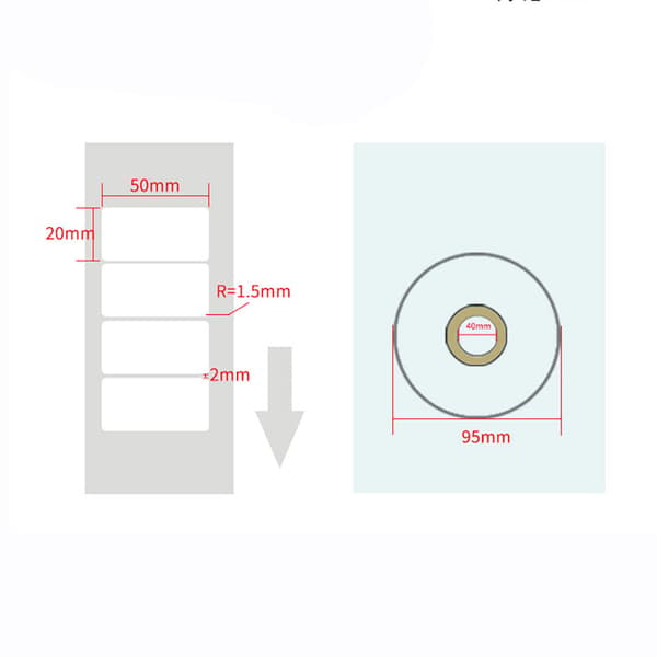Etiketrulle til termoprinter 20 x 50 mm - 2500 etiketter pr. ru