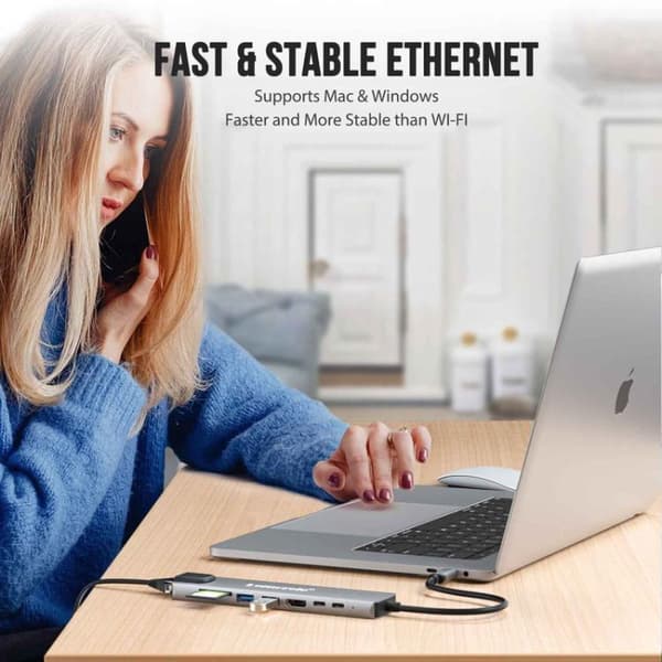 Lemorele TC19L Plus 8-i-1-dockingstation med HDMI 4K, Ethernet