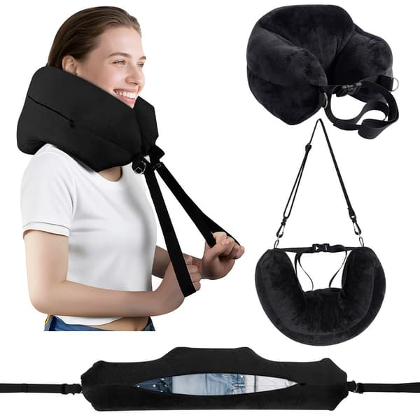 Rejsepude med opbevaring i polyester - Sort