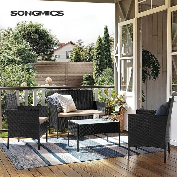 Loungeset i konstrotting 4 delar - 2 stolar, 2-sitssoffa och bo