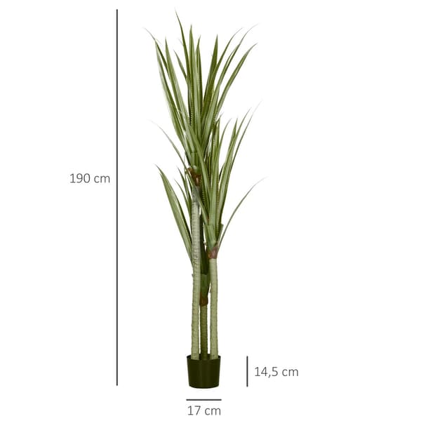 Kunstig yucca-palme, 190 cm / stor kunstplante med 39 blade og