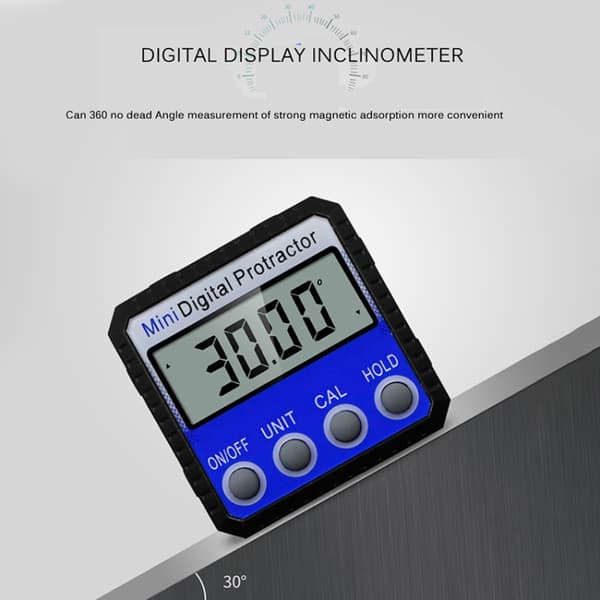 Digital vinkelmåler med magnet og display