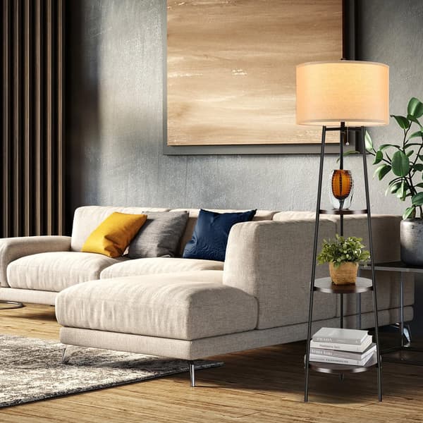 Gulvlampe med 3 hylder - Sort