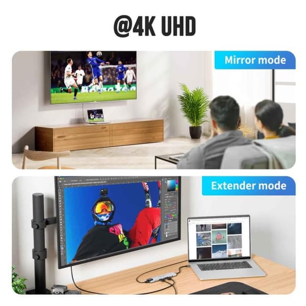 Lemorele TC19L Plus 8-i-1-dockingstation med HDMI 4K, Ethernet