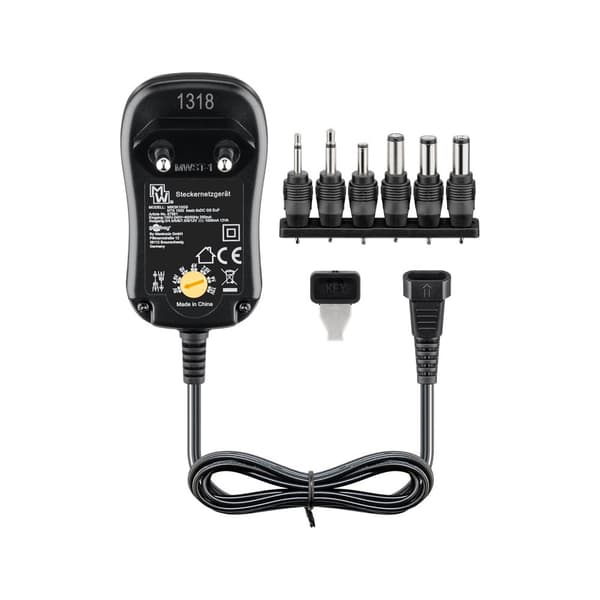 Strømadapter Universal 3-12V 12W med 6 adaptere