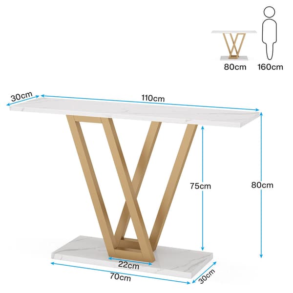 Konsolbord i guld och vit marmorlook 110x30cm / smalt avlastnin