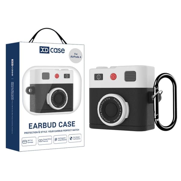 Etui til AirPods 4 i retro kameradesign – Sort silikone