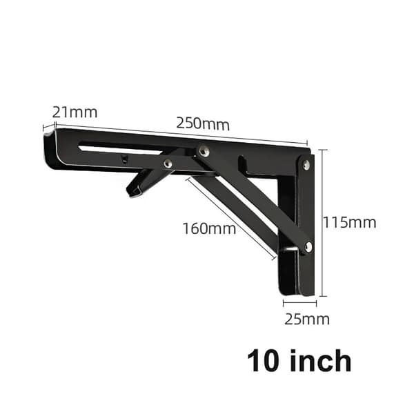 Foldbart beslag 250 x 115 mm - Sort metal til vægmontering