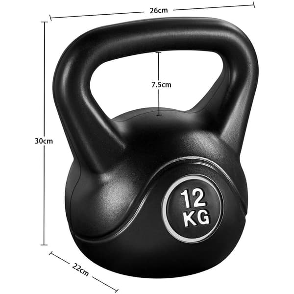 Kettlebell 12kg - Svart / kettlebell med plastbeläggning / trän