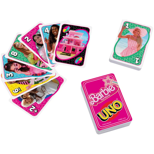 Uno, jossa on Barbie-elokuvan innoittamia motiiveja