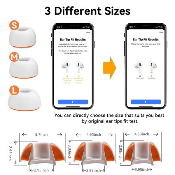 Ørepropper til AirPods Pro 1 / 2 S/M/L - Hvid/Orange