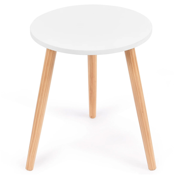Runt sidobord 40 cm – Vit/Trä