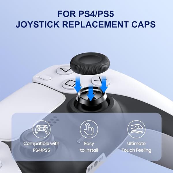 Joystickgreb til PS5/PS4, 10-pak – Svart / Erstatningshætter ti