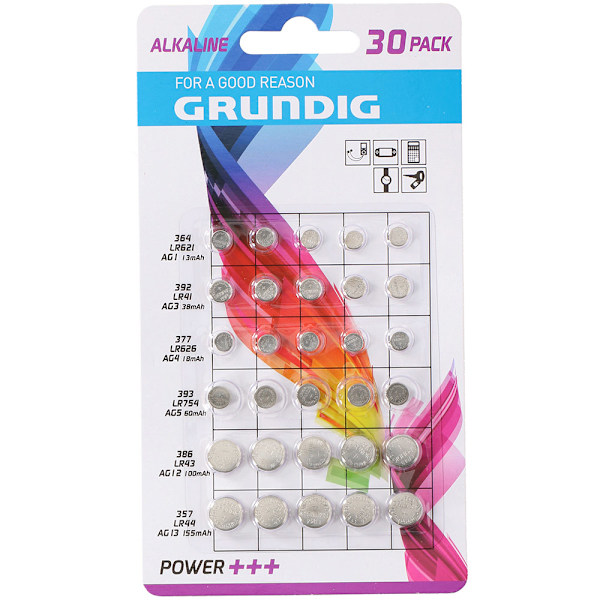 Grundig Knappcellsbatteri 30-pack mindre batterier