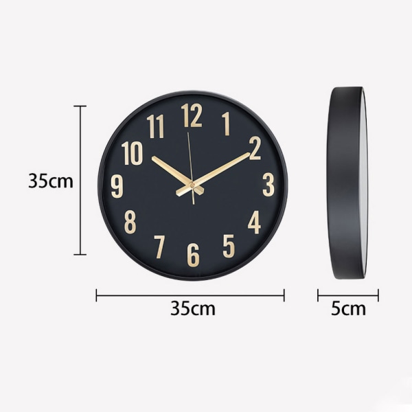 Vægur 35cm - Sort med guld