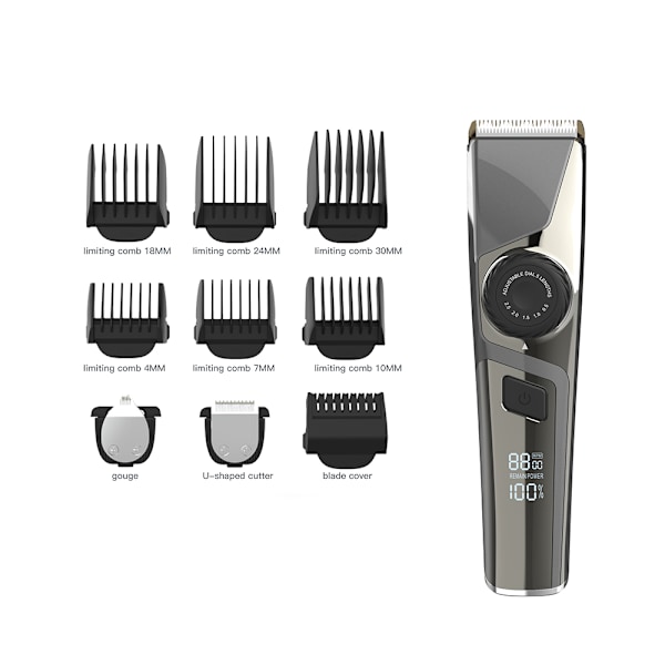 XO batteridrevet hårtrimmer med digitalt LCD-display og lang ba