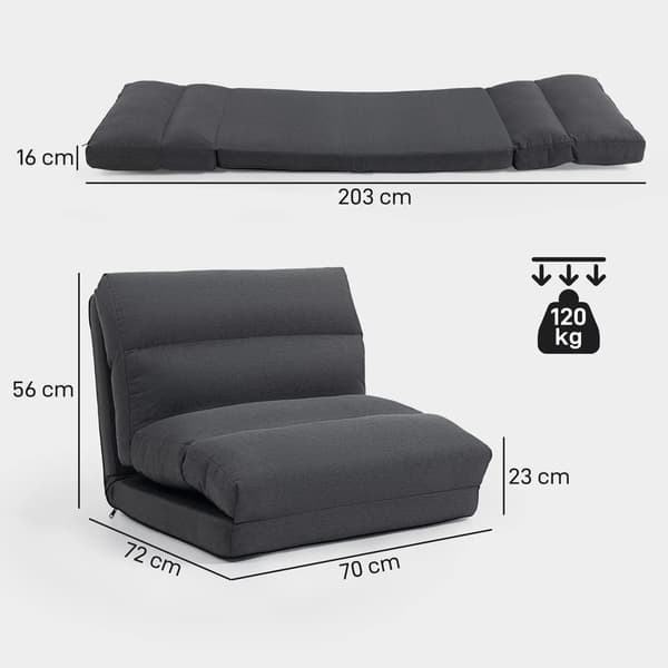 Foldbar loungestol med sengefunktion / gulvstol med justerbart