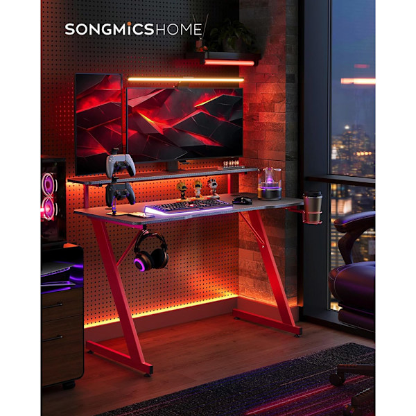 Spillebord med LED-belysning 120x55x90,5cm - Rød/Sort