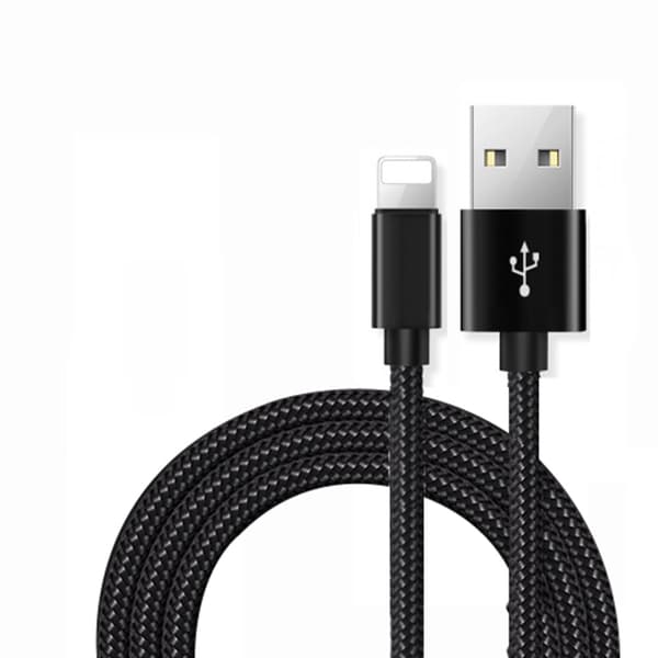 Flätad datakabel till iPhone 2 m - Svart