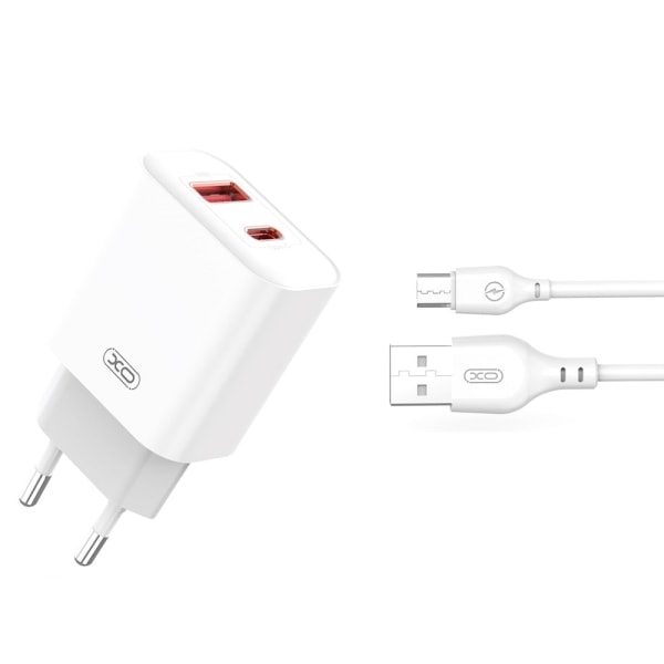 XO USB-laturi 1 x USB 1 x USB-C PD QC3.0 20W & MicroUSB-kaapeli