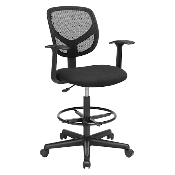 Ergonomisk kontorstol med armlæn og fodstøtte - Sort