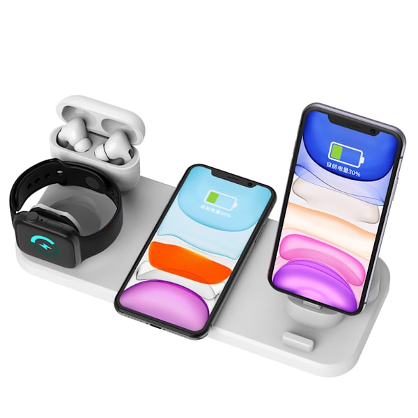 6in1 Latausasema Apple Airpods, Watch & iPhone Valkoinen