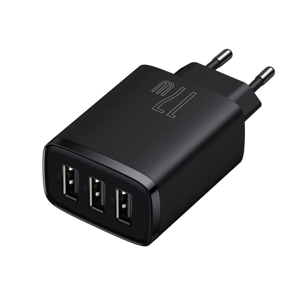 Baseus Vægoplader med 3 stk USB-porte 17w - sort