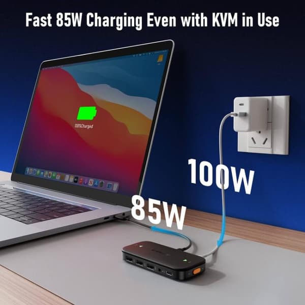 Lemorele KVM-kytkin H200 USB-C, HDMI 4K 60 Hz ja 100 W PD / USB