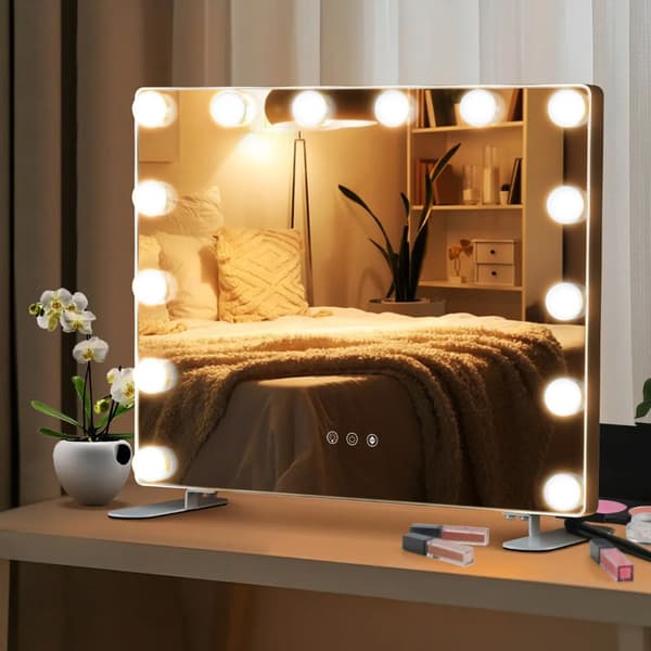 Makeup-spejl LED 50 × 40 cm med touch – Hvid