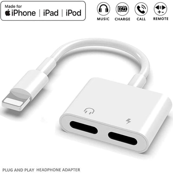 Høretelefon- og ladeadapter Lightning x 2  til Lightning