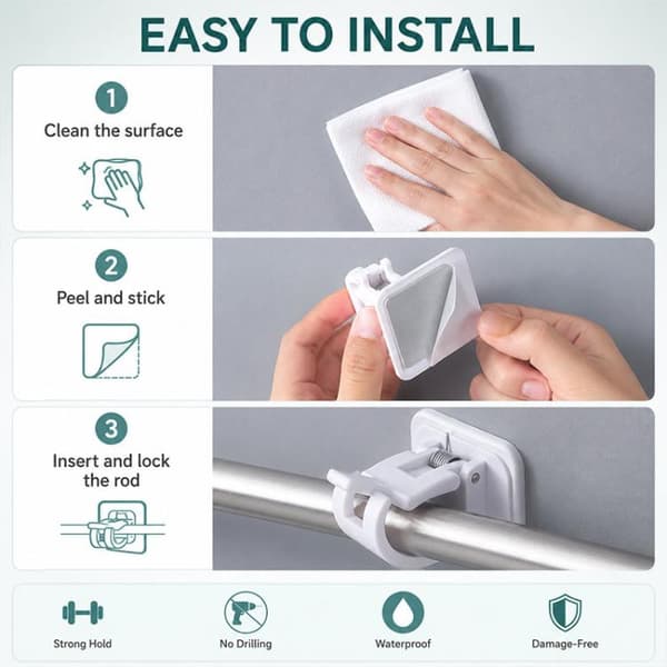 Borrfri teleskopgardinstång 30-50cm med clips 4-pack - Vit / Sp