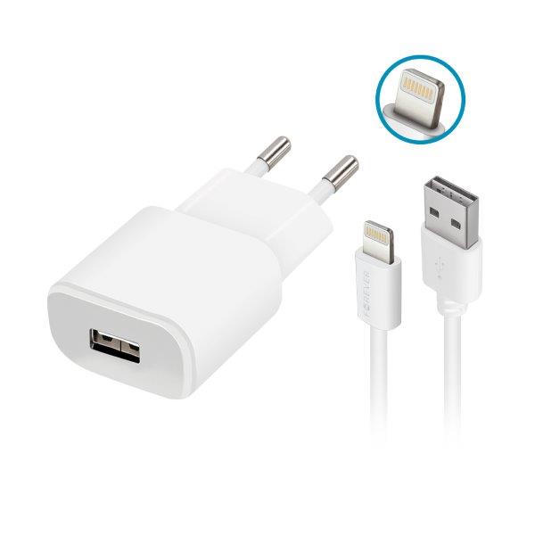 Forever Vægoplader TC-01 med 8-Pin iPhone kabel - 2 A Hvid