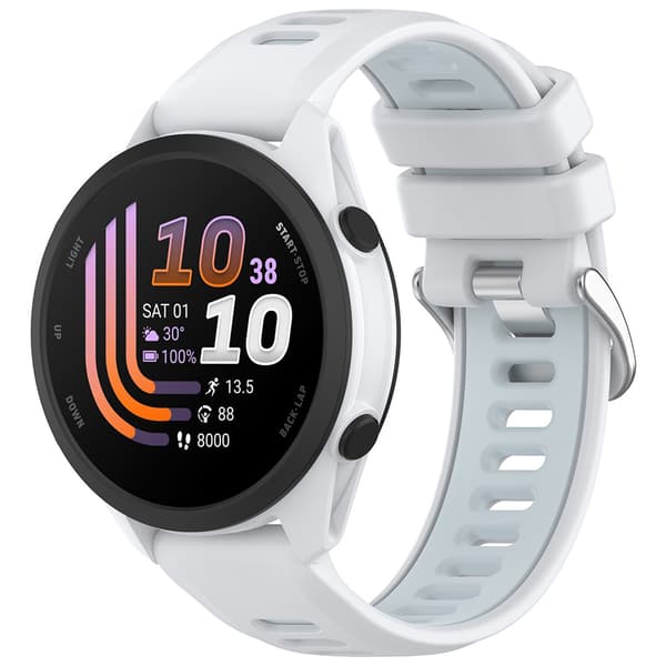 Silikonearmbånd til Garmin Forerunner 170 (22 mm) – Hvid–Lysblå