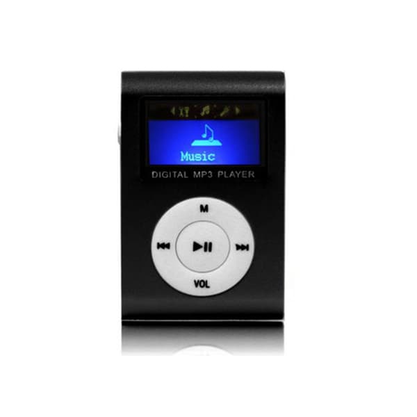 MP3-spelare med LCD-display, minneskortsläsare och clips