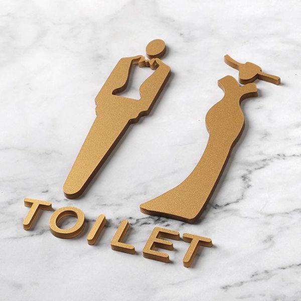 Självhäftande toalettskylt / WC-skylt 20x12cm - Guld