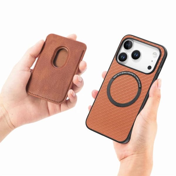 Bagcover med magnetisk kortholder til iPhone 17 Pro - Brun