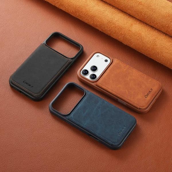 Bagcover i kunstlæder med kortholder til iPhone 17 Pro Max - Sv