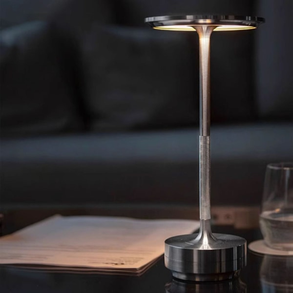 Bordlampe/natlampe med touch-kontrol og USB-opladning - Sølv