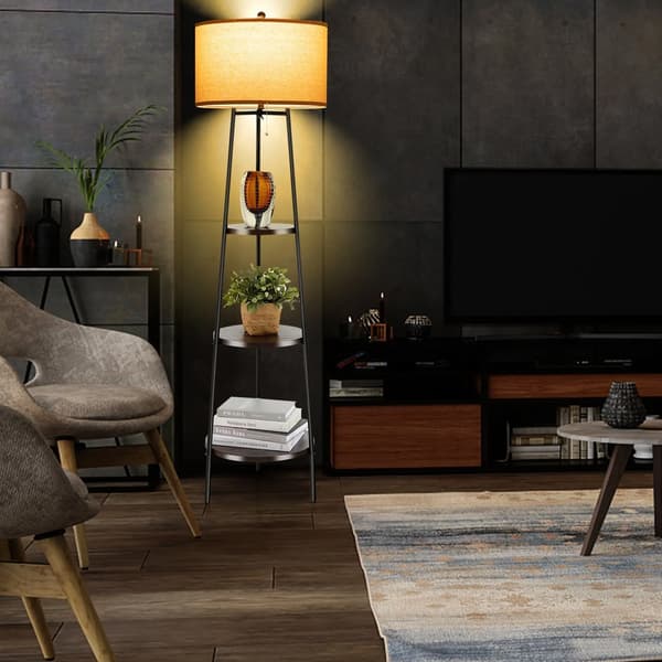 Gulvlampe med 3 hylder - Sort