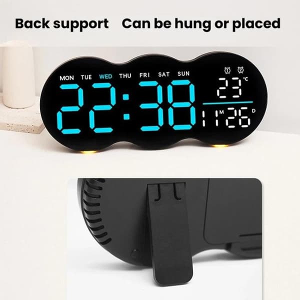 Digitalt vægur / LED-ur med dato / temperatur / ugedag / timer