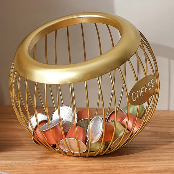 Kaffekorg - förvaring för kaffekapslar - guld / kaffekapselhåll