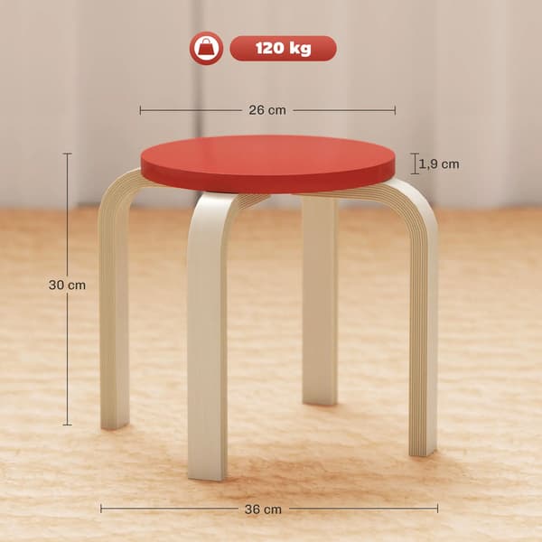 HOMCOM pinottavat jakkarat 4 kpl – koivuvaneri, 30 cm, moniväri