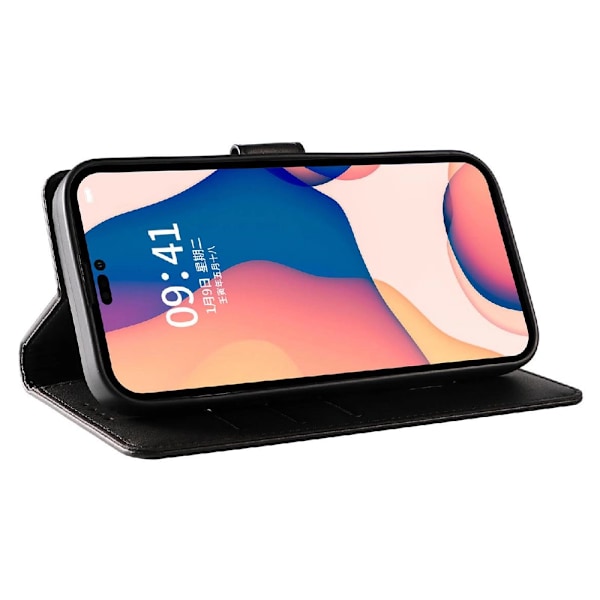 Konstläderfodral med kortfack till iPhone 16 Pro Max - Svart