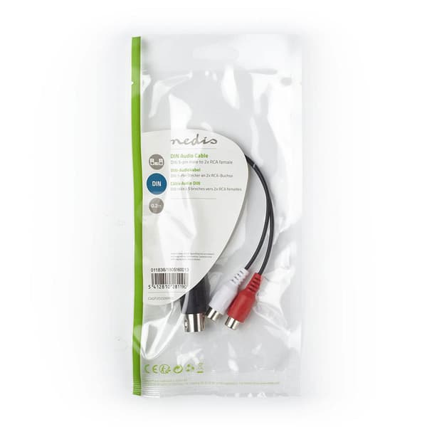DIN 5-pin lydkabel 20 cm - 2x RCA hun