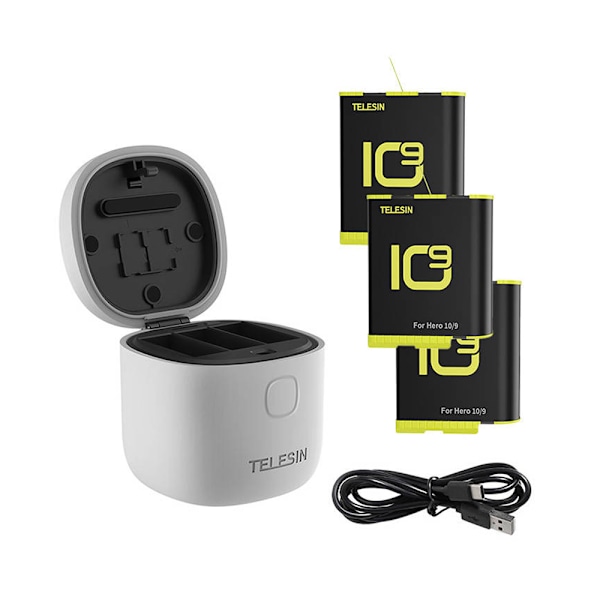 Telesin Vattentätt laddstation till 3 batterier för GoPro Hero