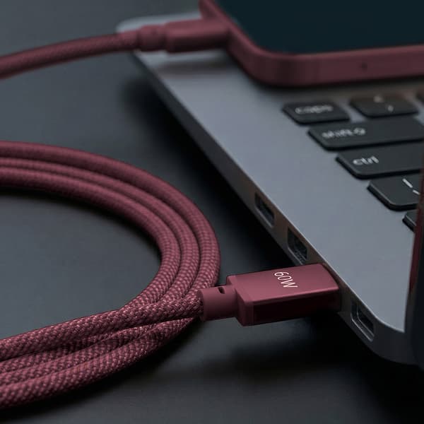 Forever Vibe USB-C-kaapeli 1 m 60 W – Viininpunainen / Pikalata